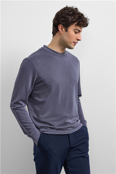 Antrasit Regular Fit Bisiklet Yaka Sweatshirt