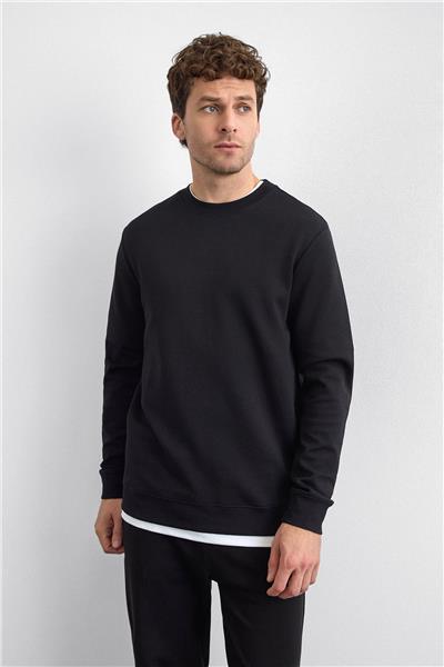Siyah Regular Fit Bisiklet Yaka Sweatshirt
