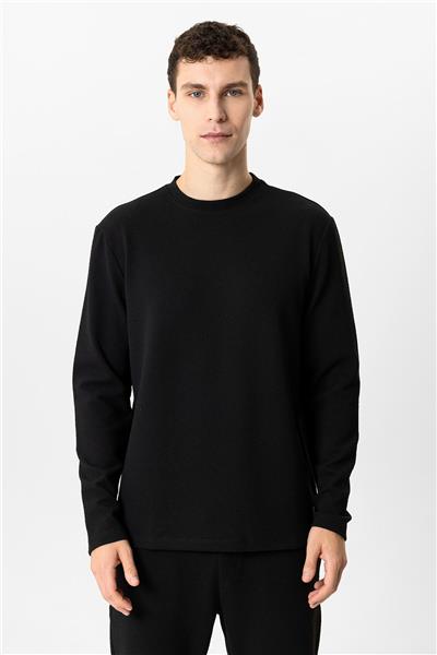 Siyah Regular Fit Baskılı Bisiklet Yaka Sweatshirt