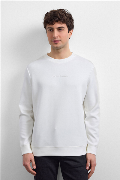 Ekru Regular Fit Bisiklet Yaka Sweatshirt