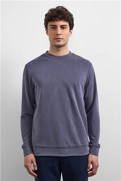 Antrasit Regular Fit Bisiklet Yaka Sweatshirt