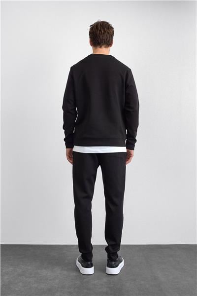 Siyah Regular Fit Bisiklet Yaka Sweatshirt