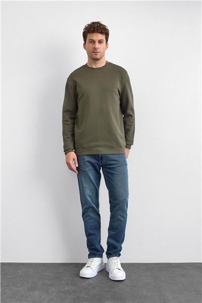 Haki Regular Fit Bisiklet Yaka Sweatshirt