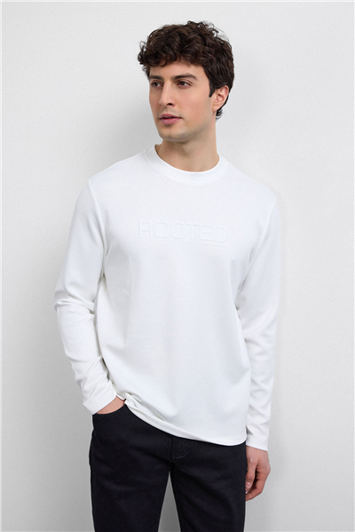 Beyaz Bisiklet Yaka Regular Fit Sweatshirt