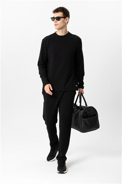 Siyah Regular Fit Baskılı Bisiklet Yaka Sweatshirt