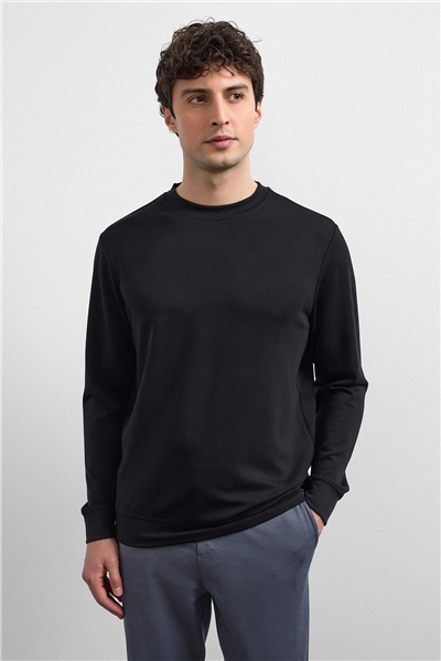 Siyah Regular Fit Bisiklet Yaka Sweatshirt