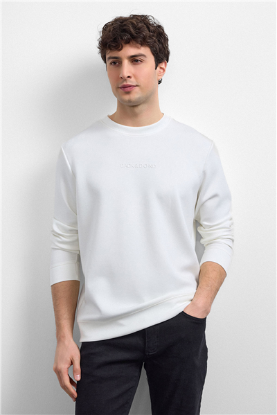 Ekru Regular Fit Bisiklet Yaka Sweatshirt