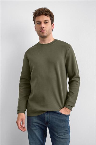Haki Regular Fit Bisiklet Yaka Sweatshirt