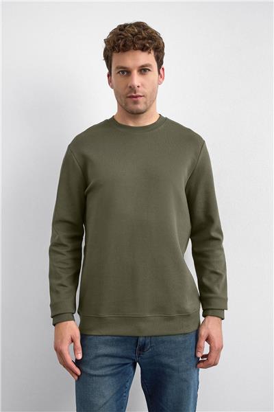 Haki Regular Fit Bisiklet Yaka Sweatshirt