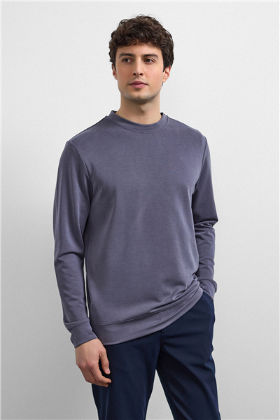 Antrasit Regular Fit Bisiklet Yaka Sweatshirt
