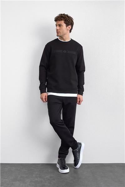 Siyah Regular Fit Bisiklet Yaka Sweatshirt