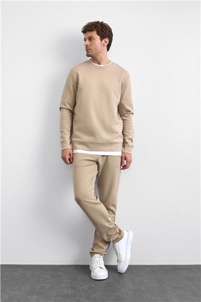 Bej Regular Fit Bisiklet Yaka Sweatshirt