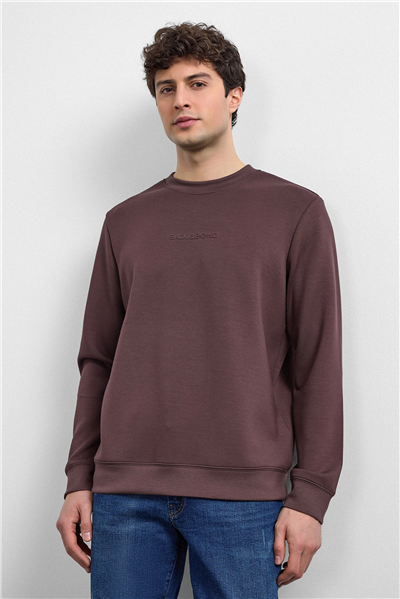 Kahve Regular Fit Bisiklet Yaka Sweatshirt