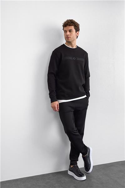 Siyah Regular Fit Bisiklet Yaka Sweatshirt