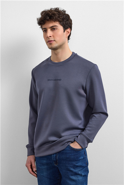 Antrasit Regular Fit Bisiklet Yaka Sweatshirt