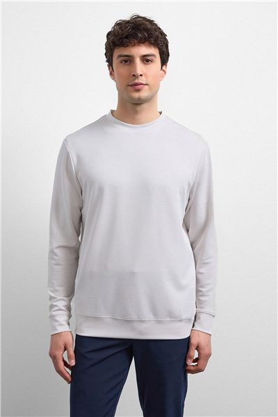 Ekru Regular Fit Bisiklet Yaka Sweatshirt