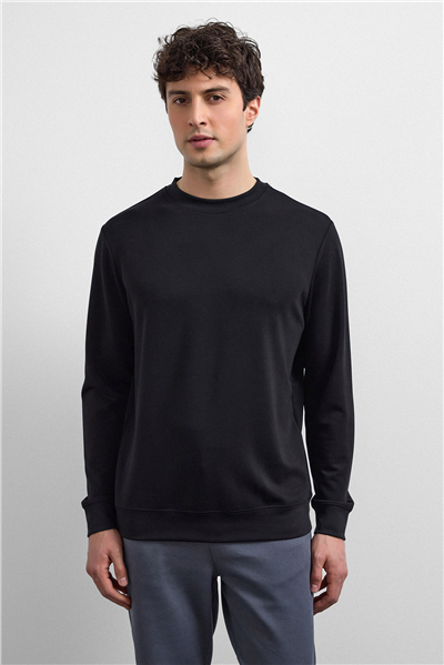 Siyah Regular Fit Bisiklet Yaka Sweatshirt