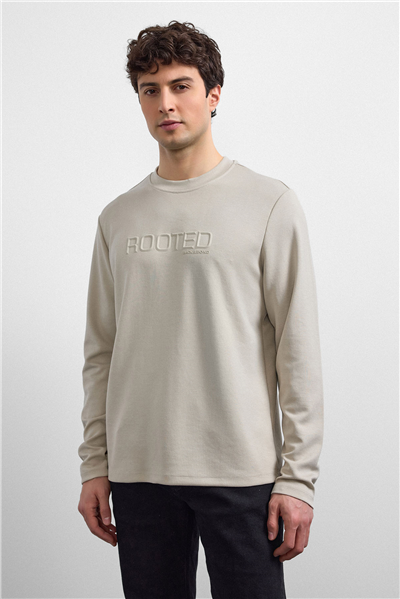 Bej Regular Fit Bisiklet Yaka Sweatshirt