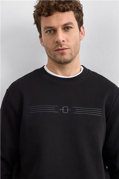 Siyah Regular Fit Bisiklet Yaka Sweatshirt