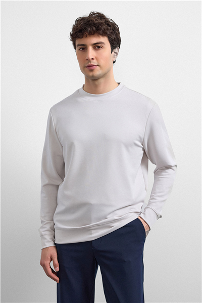 Ekru Regular Fit Bisiklet Yaka Sweatshirt