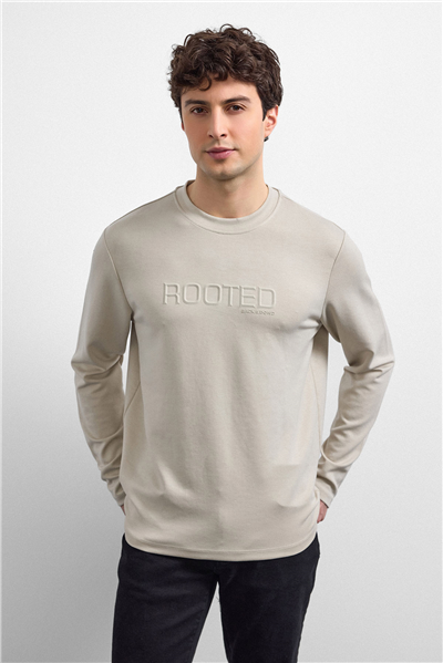 Bej Regular Fit Bisiklet Yaka Sweatshirt