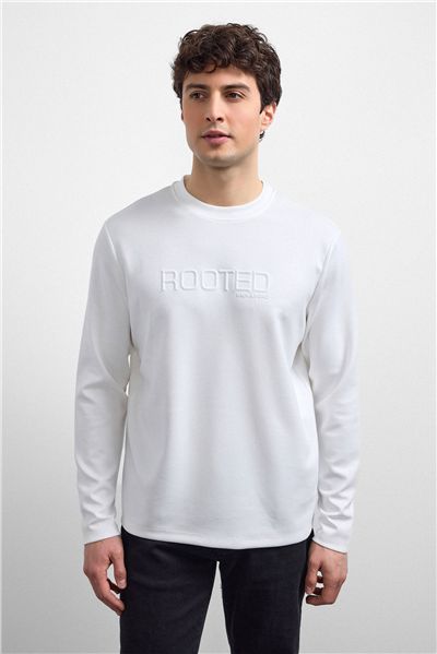 Beyaz Bisiklet Yaka Regular Fit Sweatshirt