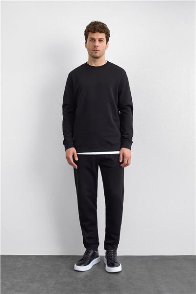 Siyah Regular Fit Bisiklet Yaka Sweatshirt