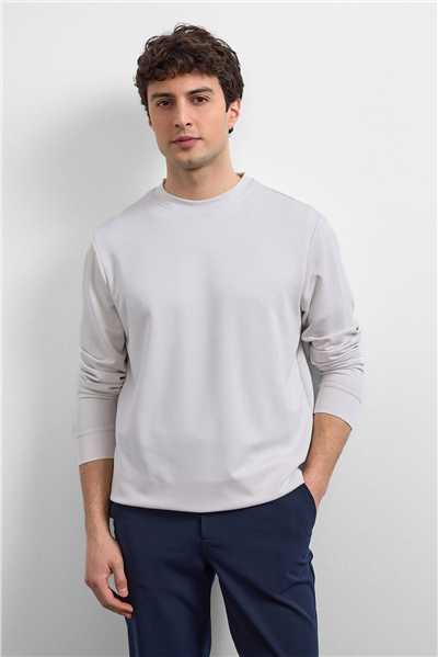 Ekru Regular Fit Bisiklet Yaka Sweatshirt