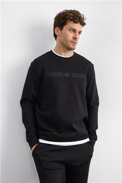 Siyah Regular Fit Bisiklet Yaka Sweatshirt
