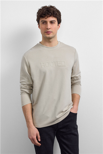 Bej Regular Fit Bisiklet Yaka Sweatshirt