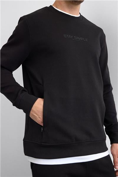 Siyah Regular Fit Bisiklet Yaka Sweatshirt