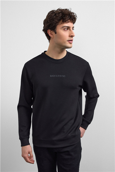 Siyah Regular Fit Bisiklet Yaka Sweatshirt
