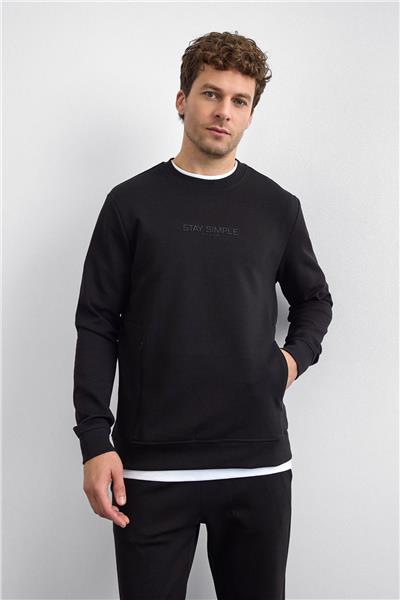 Siyah Regular Fit Bisiklet Yaka Sweatshirt