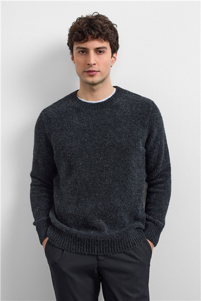 Antrasit Regular Fit Bisiklet Yaka Triko Kazak