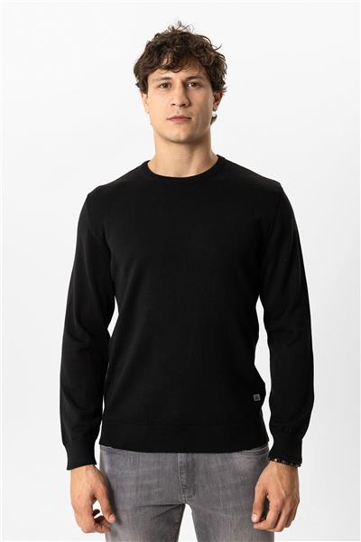 Siyah Regular Fit Bisiklet Yaka Pamuklu Triko Kazak