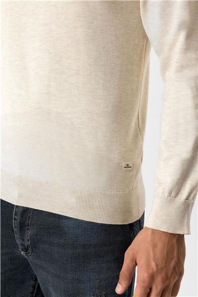 Krem Regular Fit Bisiklet Yaka Pamuklu Triko Kazak