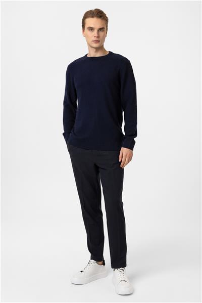 Lacivert Regular Fit Pamuklu Bisiklet Yaka Triko Kazak