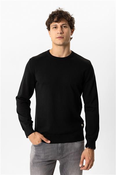 Siyah Regular Fit Bisiklet Yaka Pamuklu Triko Kazak