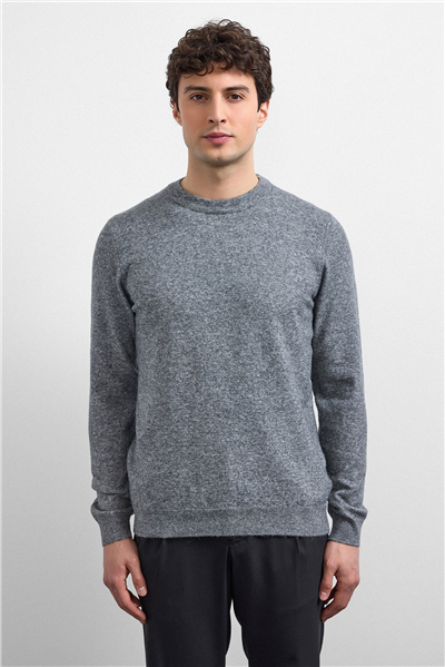 Gri Regular Fit Bisiklet Yaka Triko Kazak