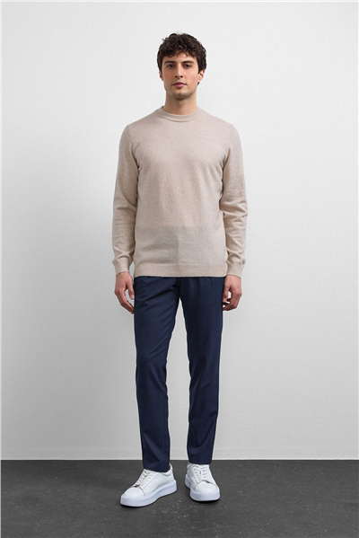 Bej Regular Fit Bisiklet Yaka Triko Kazak