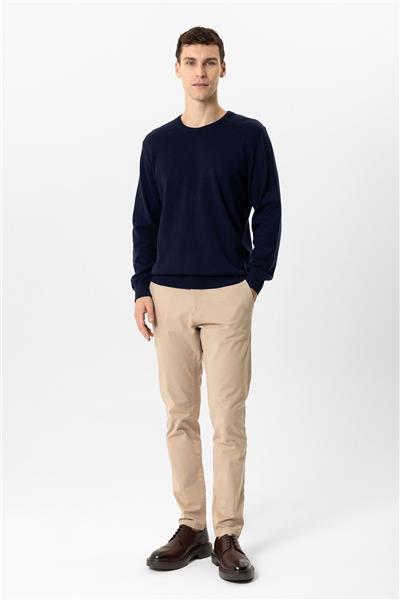 Lacivert Regular Fit Bisiklet Yaka Pamuklu Triko Kazak