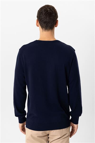 Lacivert Regular Fit Bisiklet Yaka Pamuklu Triko Kazak
