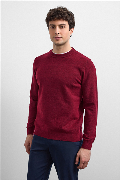 Bordo Regular Fit Bisiklet Yaka Triko Kazak