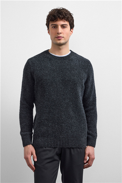 Antrasit Regular Fit Bisiklet Yaka Triko Kazak