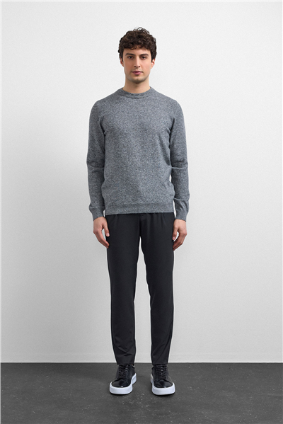 Gri Regular Fit Bisiklet Yaka Triko Kazak