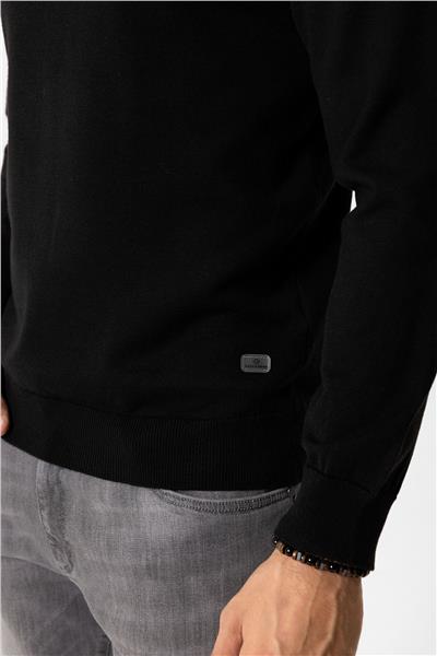Siyah Regular Fit Bisiklet Yaka Pamuklu Triko Kazak