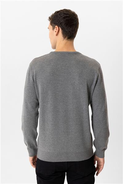 Gri Regular Fit Bisiklet Yaka Pamuklu Triko Kazak