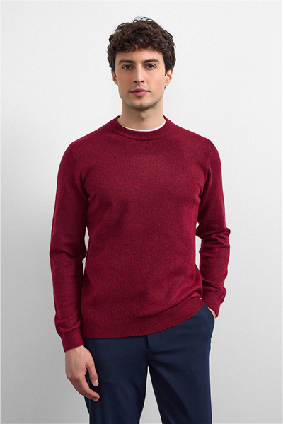 Bordo Regular Fit Bisiklet Yaka Triko Kazak