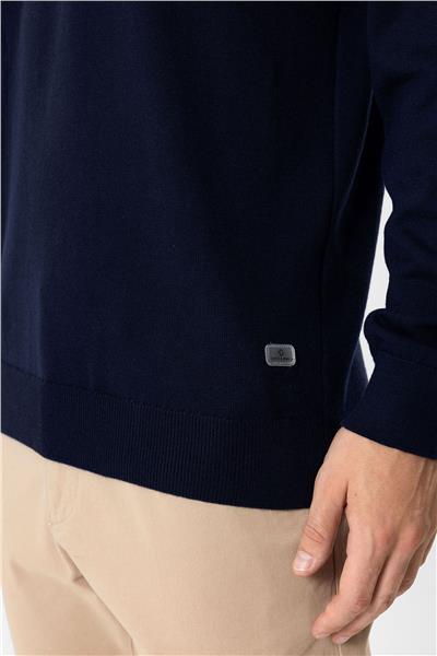 Lacivert Regular Fit Bisiklet Yaka Pamuklu Triko Kazak