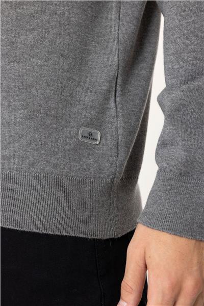 Gri Regular Fit Bisiklet Yaka Pamuklu Triko Kazak